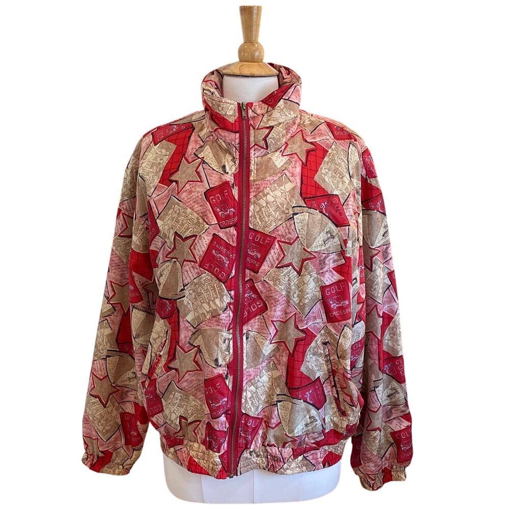 Vintage EVR Silk Golf Theme Bomber Jacket, 90s, Retro Sportswear, Size Large